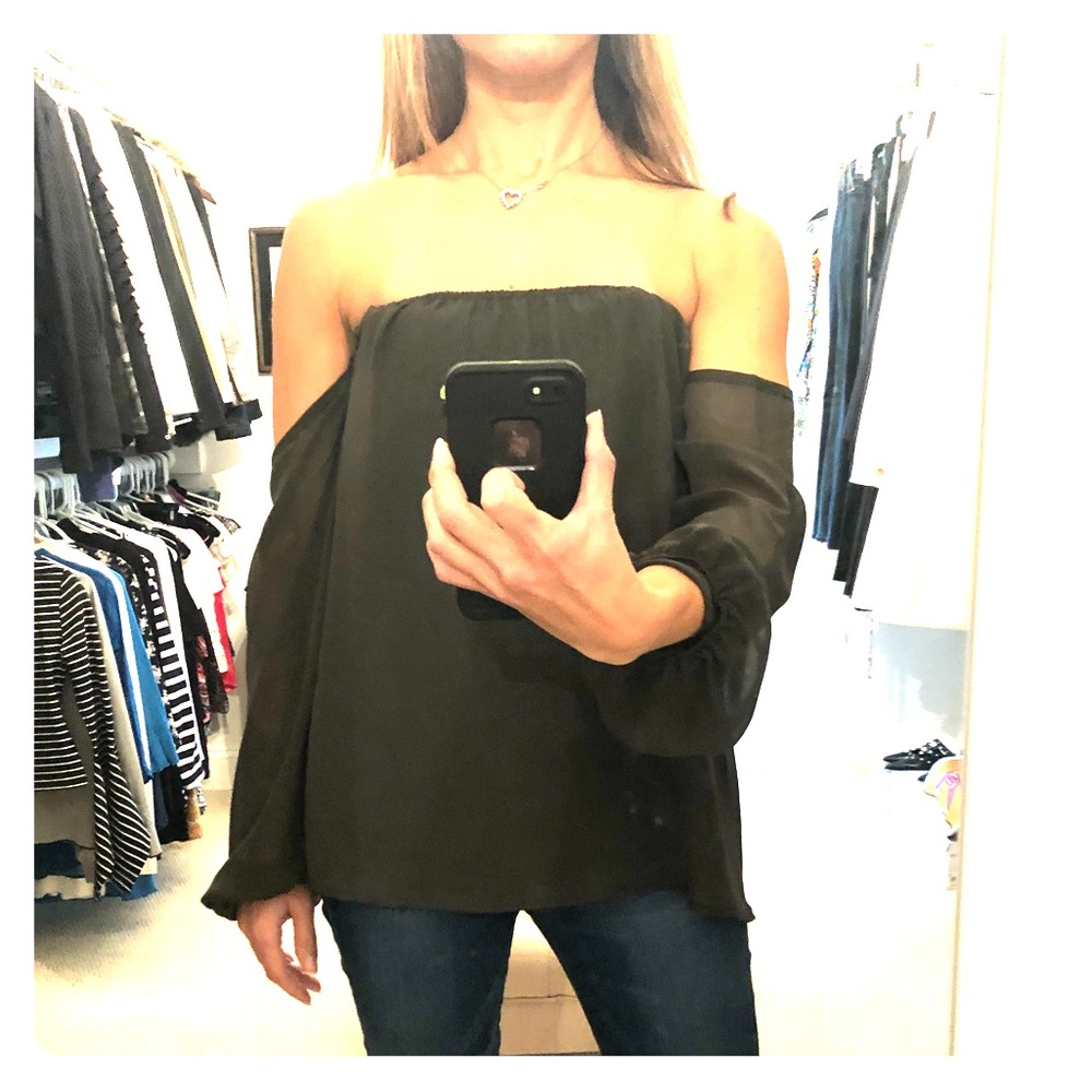 Olive green strapless top with sleeves